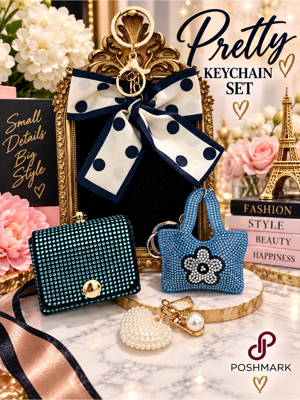 Pretty in blue - keychain bag charm set